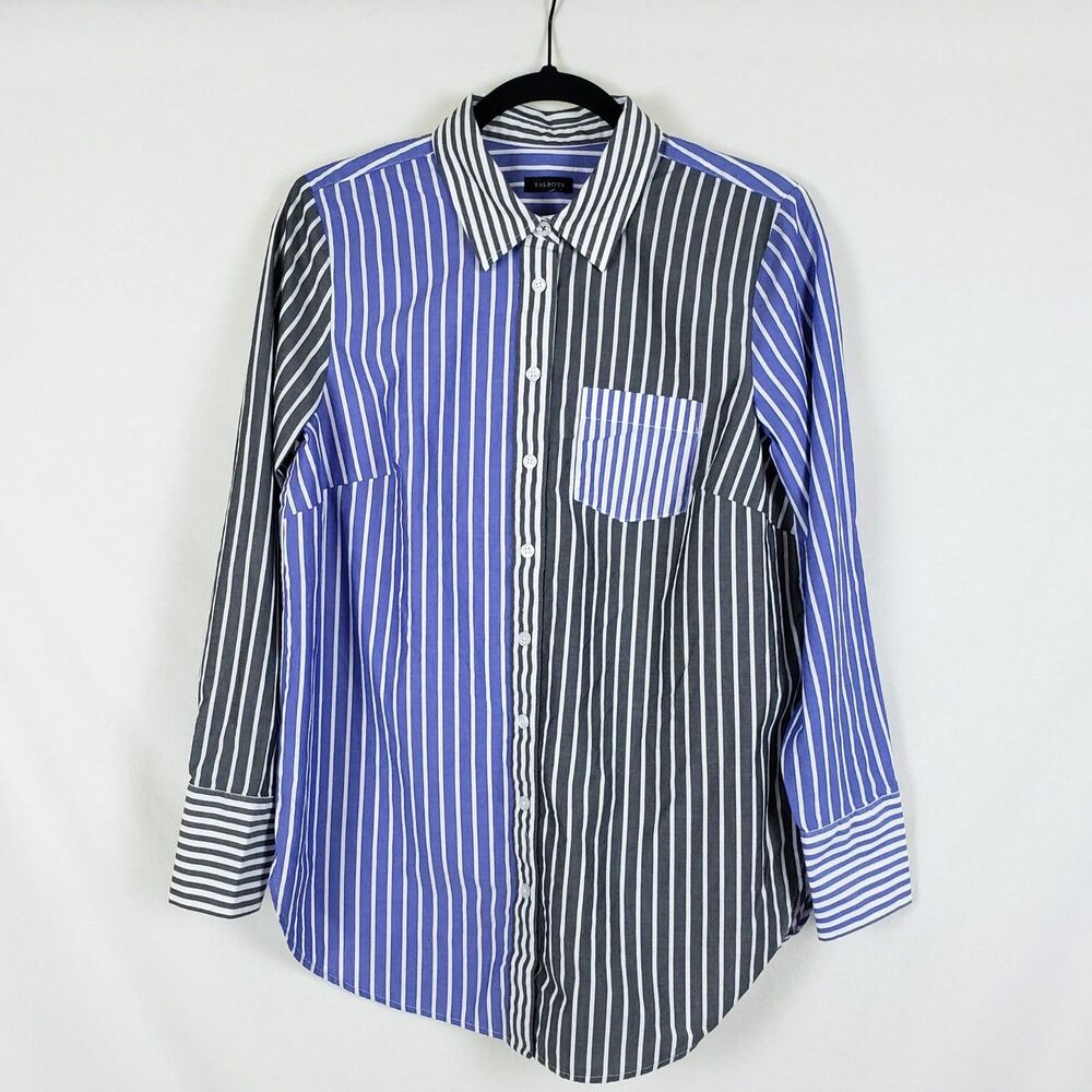 Talbots Coastal Mixed Sailor Stripe Button-Up Shirt Womens L? Classic Preppy